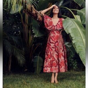 Floral Red V-Neck Midi Dress